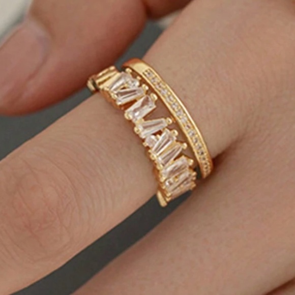 Stainless Steel Cubic zirconia Double Adjustable Ring - Picture 2 of 8